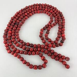 Red Cranberry Wooden Garland Rustic Red Wood Beaded Christmas Tree Decorations